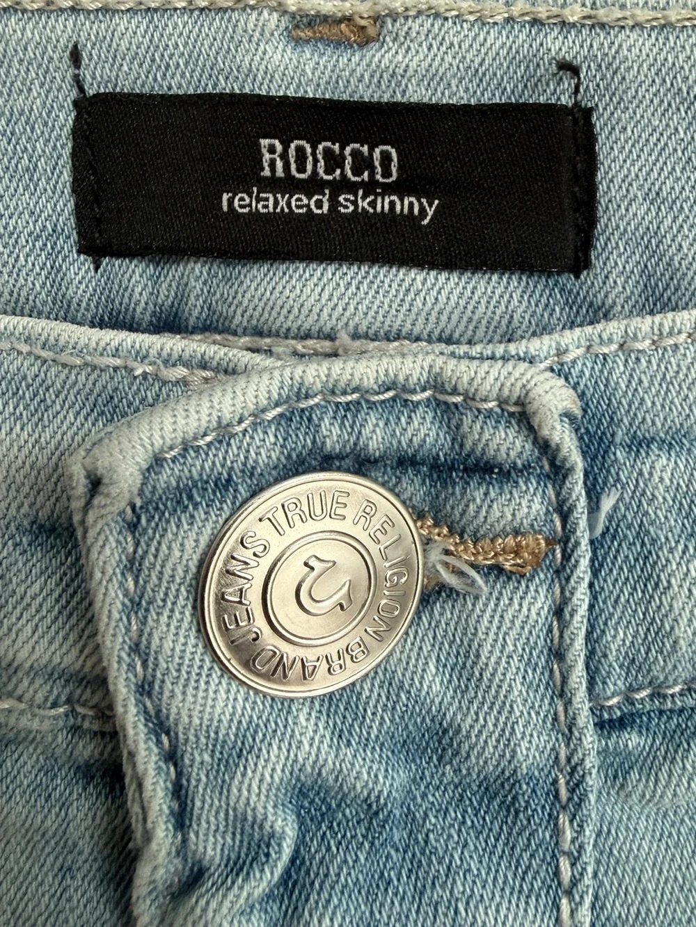 True Religion Rocco Moto Relaxed Skinny Jeans Light Wash Intense Stretch: 36